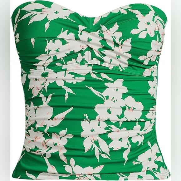 Land's End bandeau tankini top fresh grass painted flower straps green pink Var - Picture 4 of 5